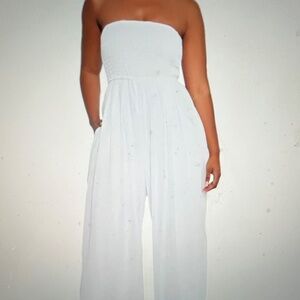 Ophestin Women's Strapless Tube Wide Leg Jumpsuit